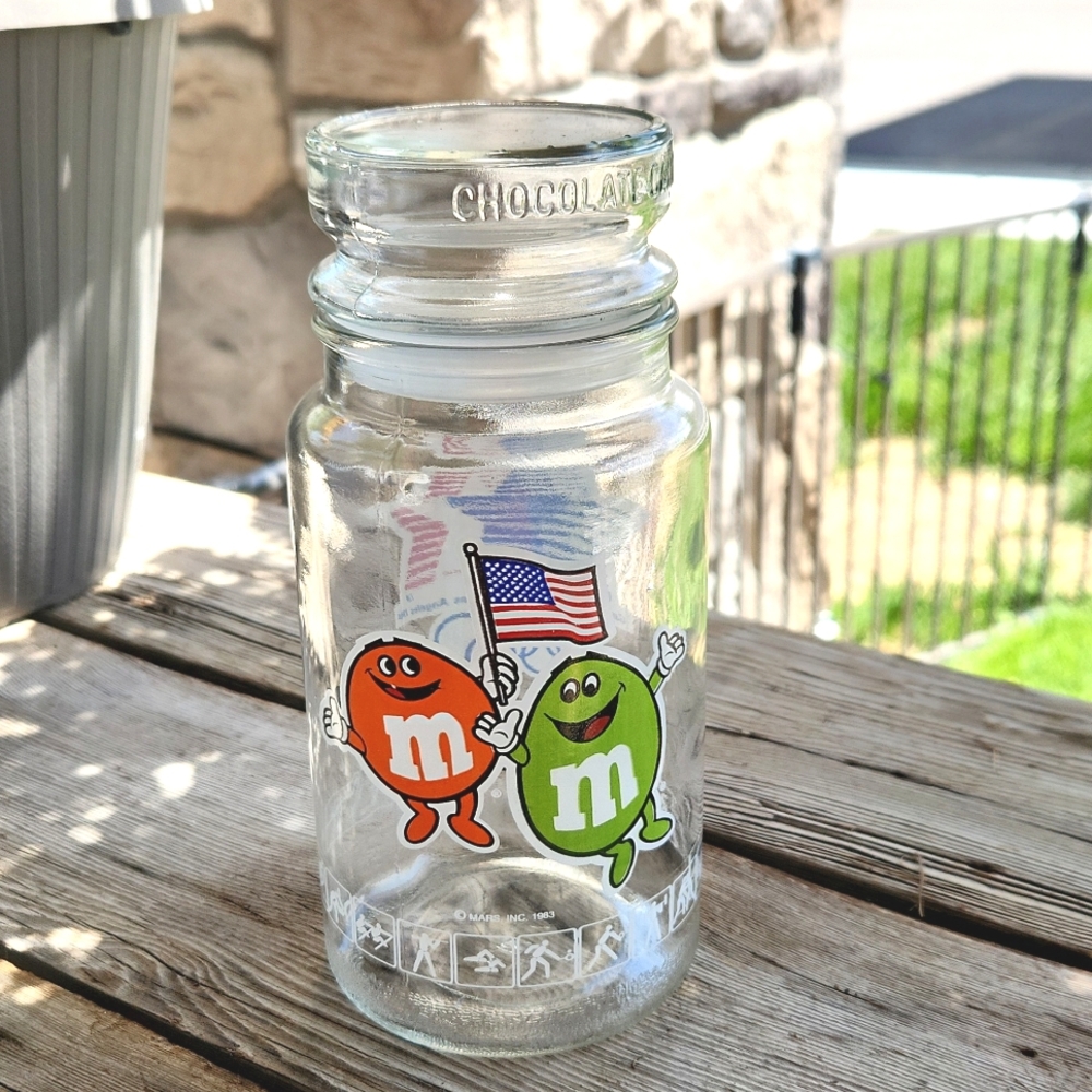 Anchor Hocking M&M's Candies Collectors Jar Olympic Theme 1985